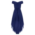 thumbnail image 2 of Linjinx Kids Flower Girls Dress Off Shoulder Chiffon High Low Dress Beaded Sash Dress Bridesmaid Navy Blue 12, 2 of 5