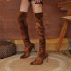 thumbnail image 1 of Zapatos de mujer con cordones en punta tacones altos leopardo moda resiliencia botas altas Wmkox8yii  hfjk375, 1 of 4
