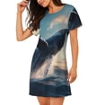 thumbnail image 2 of Wukai Dancing Whale Print Women's Loose Short Sleeve Nightgown, Soft Sleep Dress for Comfortable Relaxation, Casual Lounge Wear, 2 of 6