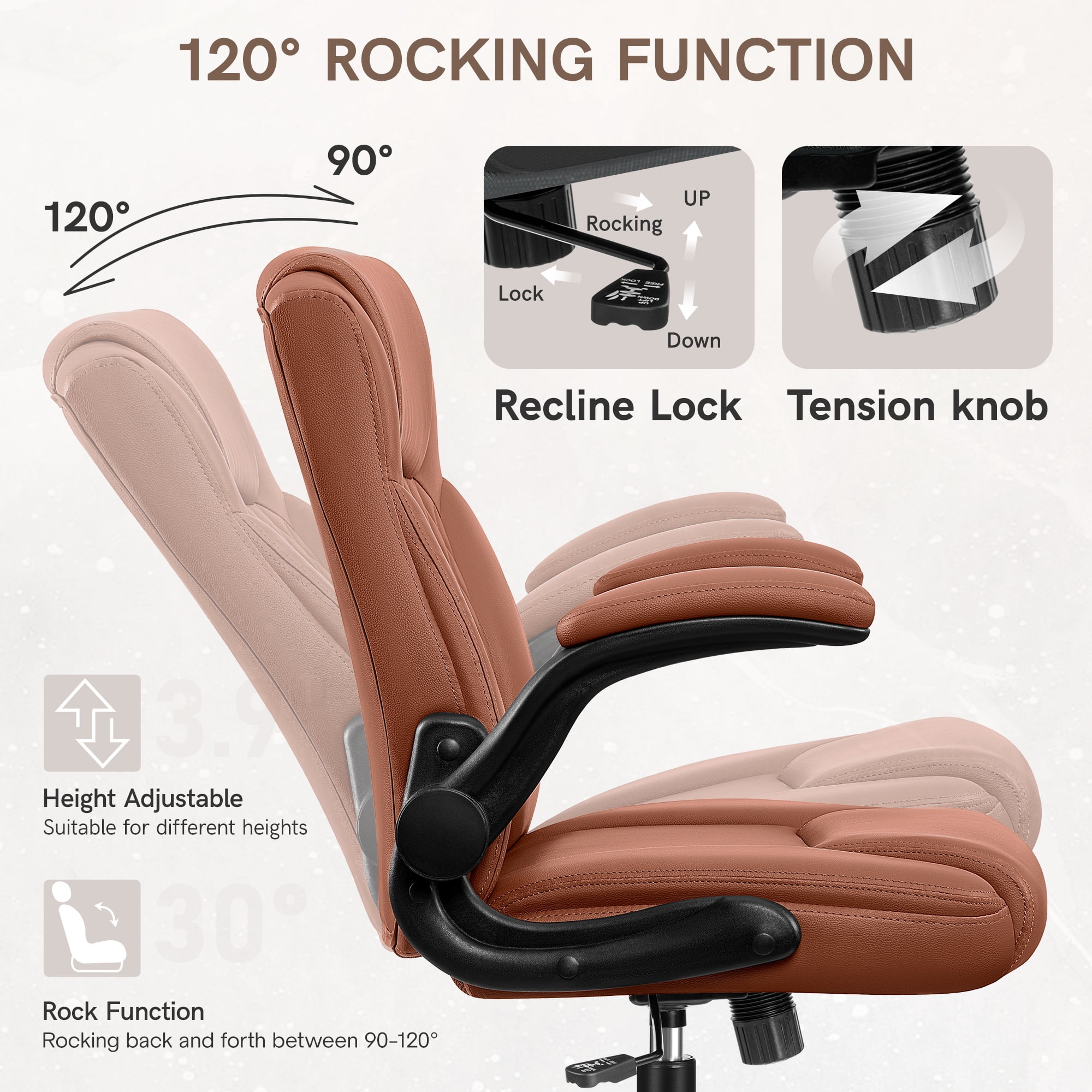 COOLHUT Leather Office Chair, Big and Tall Office Chair 400LBS Wide Seat Ergonomic Computer Desk Chair High Back Executive Leather Chair Adjustable Task Chair Lumbar Back with 8-Year Warranty, Brown