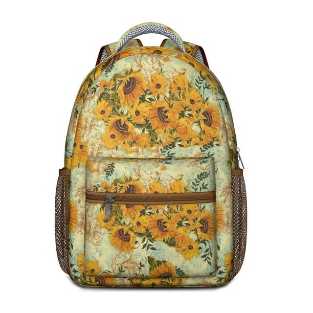 Boho Sunflower Aesthetic Backpack - Waterproof & Lightweight Student Bookbag with Padded Shoulder Straps