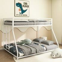 Bellemave Twin over Full Size Metal Bunk Bed Frame 2 Bunk Bed Frame with Interchangeable Ladder and Guardrails Space Saving Noise Reduced Low Bunk Bed for Teens  (White, Twin over Full)