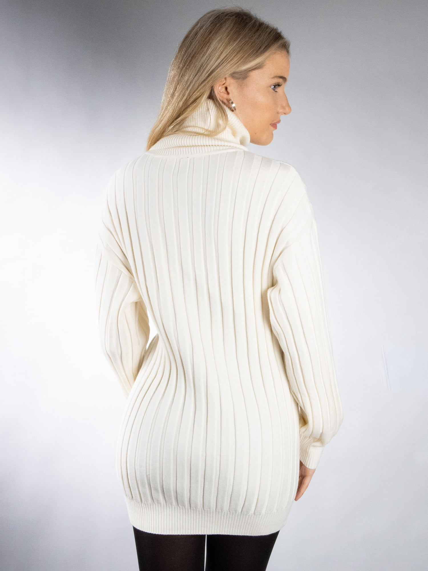 DARING DIVA Women's Stylish Turtleneck Long Sleeve Sweater Mini Dress S Beige