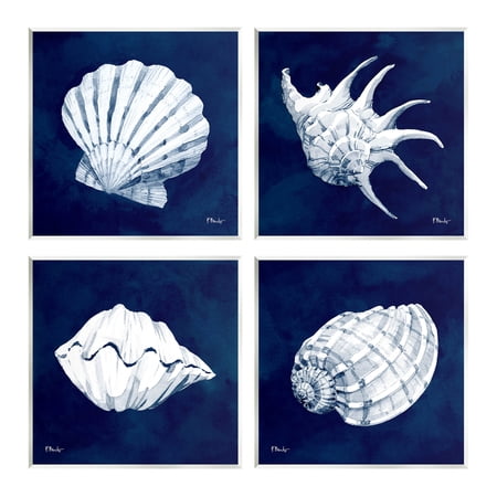 Stupell Industries Traditional Cyanotype Shells Graphic Art Unframed Art Print Wall Art, Set of 4, Design by Paul Brent