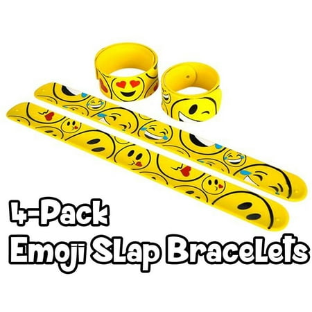 - 4 Pack of Emoji Rubber SLAP Bracelets - Assorted Smiley Emoticon Bracelets