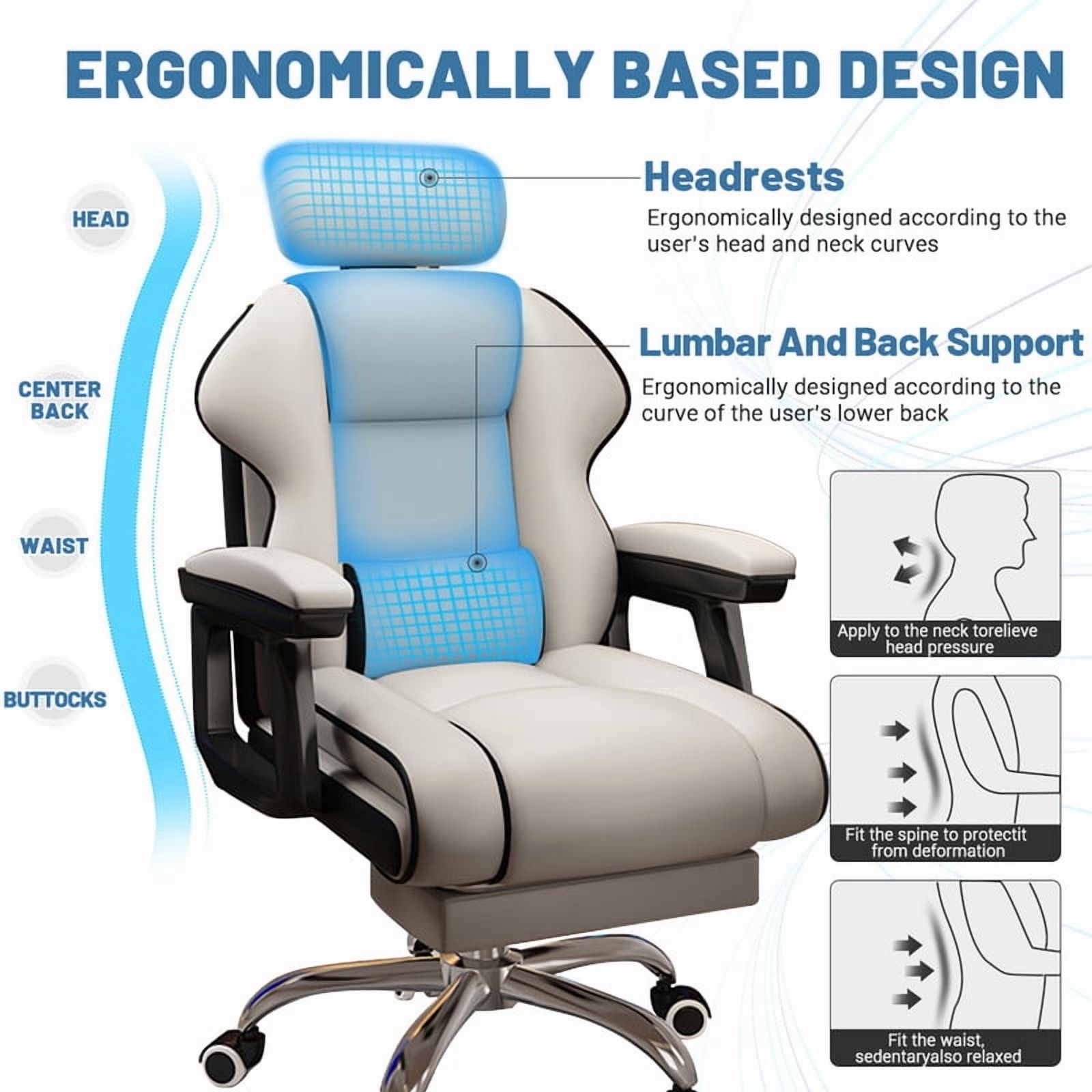 WXJHL Executive Computer Chair Home Office Desk Chair,Adjustable Angle, Ergonomic Adjustable Height PU Leather Chairs with Cushions Armrest for Long Time Seating-High Office Chair （White-Black）