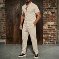 thumbnail image 6 of Ceisia Men's Short Sleeve Button Down Shirt and Pants Set Waffle Knit Casual Two Piece Outfit Khaki XXXL Big & Tall Gifts for Father, 6 of 7