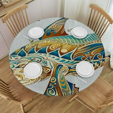 Akjvoe Small Round Tablecloth, Abstract Washable Polyester Table Cloth for, Hammer Head Shark Underwater Sea Ocean, For Wedding Party Dining Banquet Use