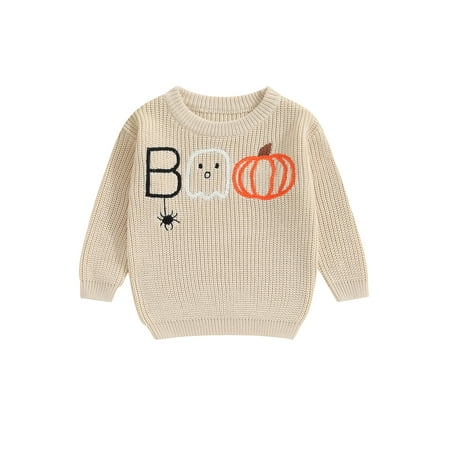 

Bmnmsl Toddler Girls Boys Sweater Halloween Clothes Pumpkin Ghost Spider Letter Embroidered Long Sleeve Kids Pullovers Fall Tops