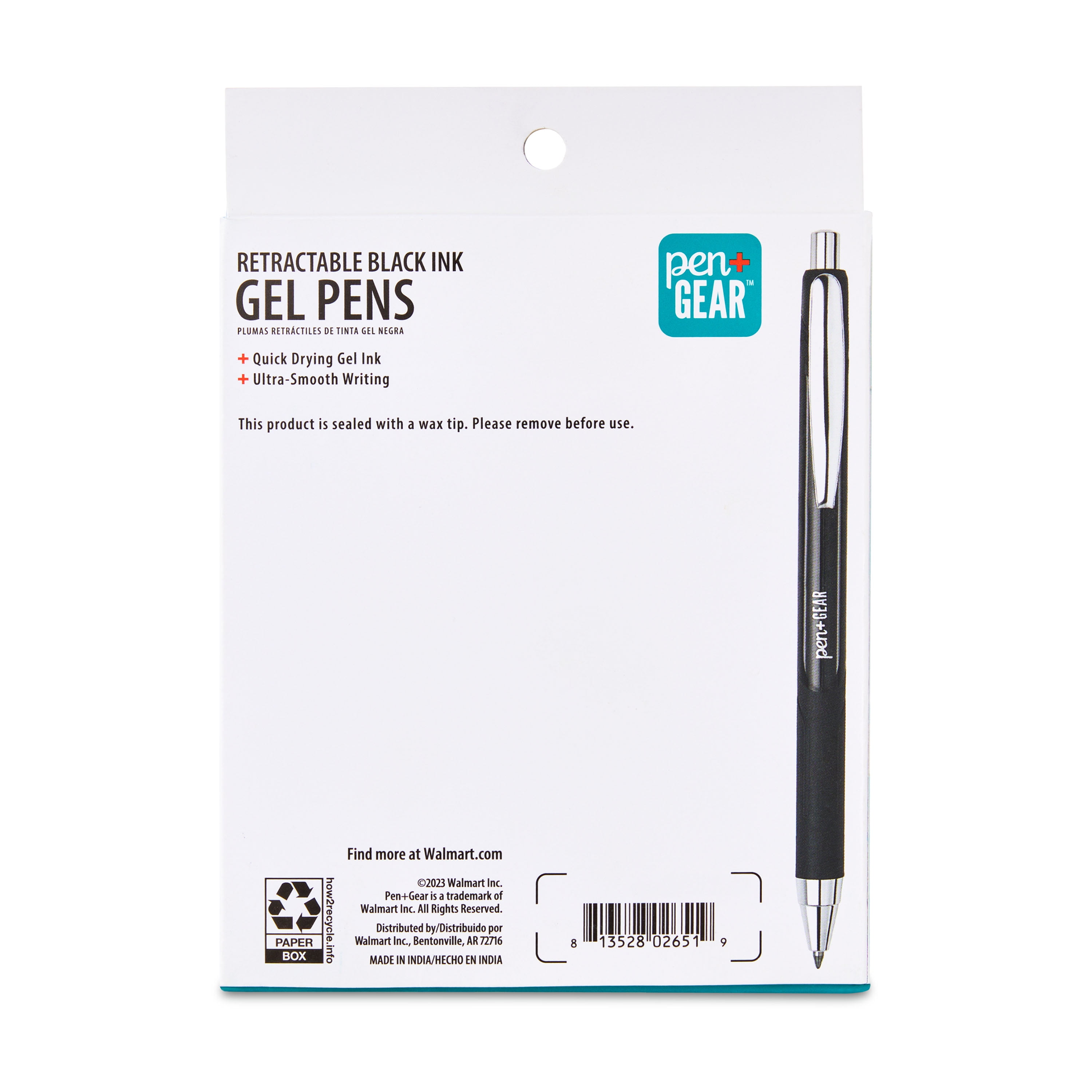 Pen+Gear Retractable Gel Pens, 0.7 mm, Black, 12-Count, 202651