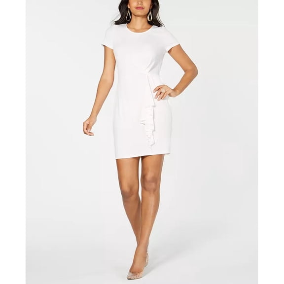 Thalia Sodi Womens Asymetrical Ruffle Dress, Natural, Small