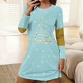 thumbnail image 2 of Women's Christmas Dress Long Sleeve Crewneck Printed Pullover Mini Home Pjs Skirt Light Blue-2 M, 2 of 6