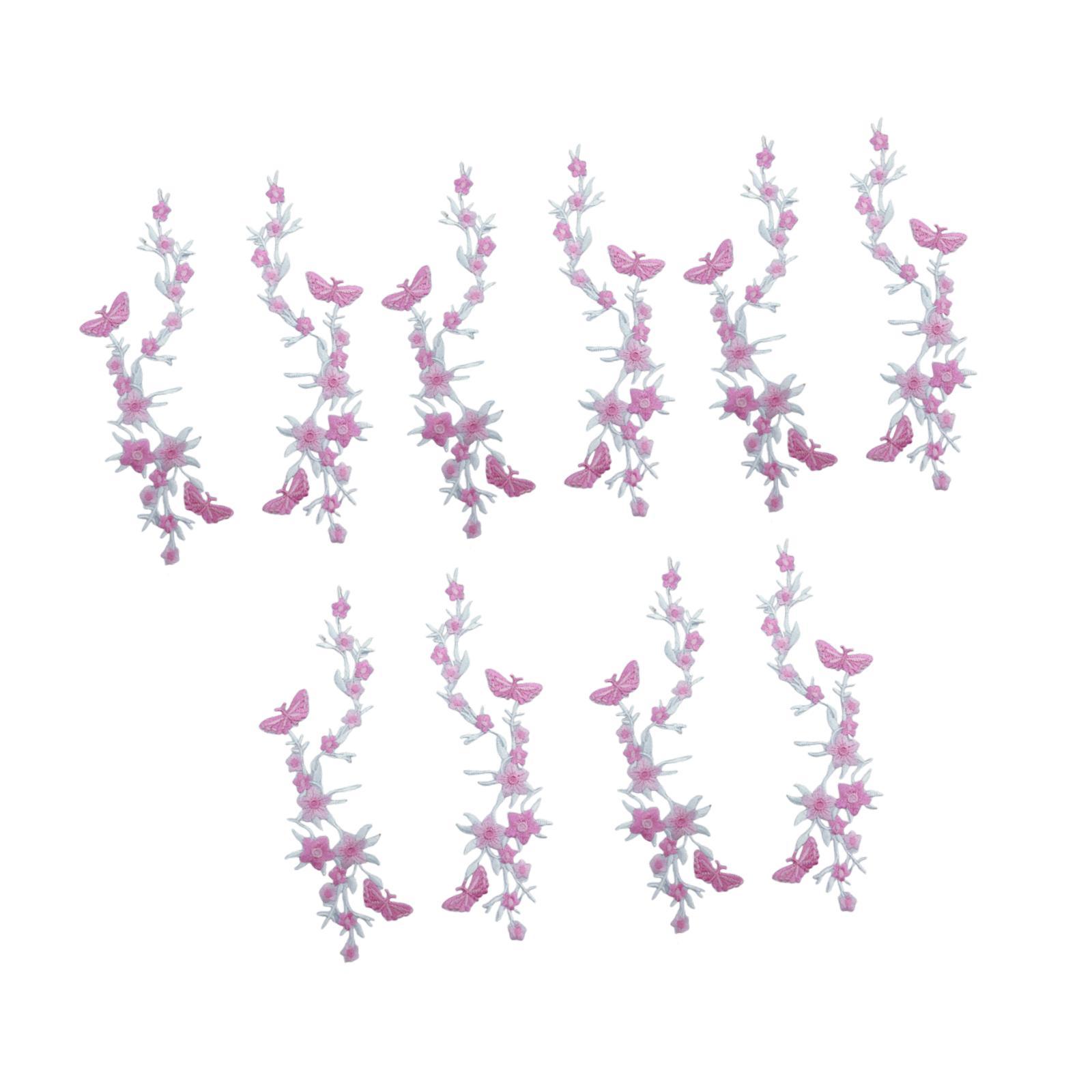 FVDPWYE 10 Pieces Butterfly Flower Embroidered Iron on Patches for Bag Clothes Pants pink