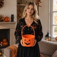 thumbnail image 4 of 1Pack Halloween Spooky Monster Woven Hand Basket, 13.78in Total Height Cotton Rope Organizer Bin, Holiday Candy & Decor Storage Tote Basket (N), 4 of 6