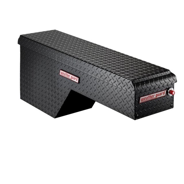 Weather Guard Tool Box 172-5-01 Pork Chop; Wheel-Well; Single Lid; Diamond Tread; Black; Aluminum; Driver Side