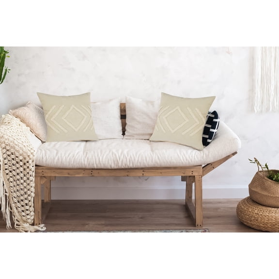 Laddha Home Designs Tribal Diamond Loomed Rectangular Cotton Throw Pillow Cover - 20" - Cream and