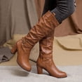 thumbnail image 6 of Mepaouo Women's Knee-High Boots Leather Slouch Riding Round Toe Heel Zipepr Pull on Tall Boots, 6 of 8