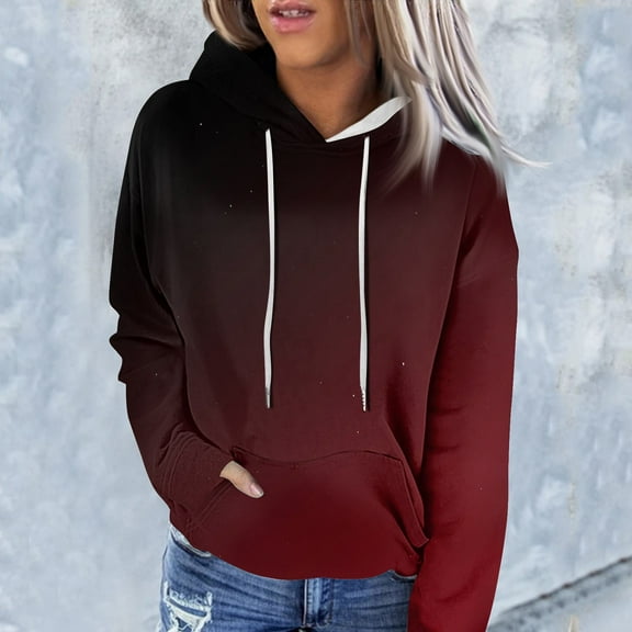kytmyeq Women's Fashion Casual Long Sleeve Gradient Print Hooded Sweatshirt