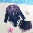 thumbnail image 2 of TOWED22 Toddler Girls Swimsuit One Piece Long Sleeve Ruffle Zipper Rash Guard Bathing Suit Swimwear Summer 2-6 Years Purple,5-6 Y, 2 of 7