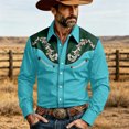 thumbnail image 2 of xfsWaSs Men's Western Cowboy Shirt Vintage Print Long Sleeve Shirts Slim Fit Casual Button Down Shirts Cowboy Blouses Festival Outfit Fashion Tops, 2 of 4