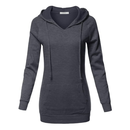 Buffalo Womens Raglan Hoodie - FashionOutfit Women's Casual Raglan Long Sleeve Kangaroo Pocket Long-Line Hoodie