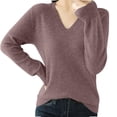 thumbnail image 3 of Women's Knitted Sweater Pullover Long Sleeve V Neck Solid Color Loose Fit Casual Warm Fashionable Fall Winter Gift | CSEONE,Purple L, 3 of 9