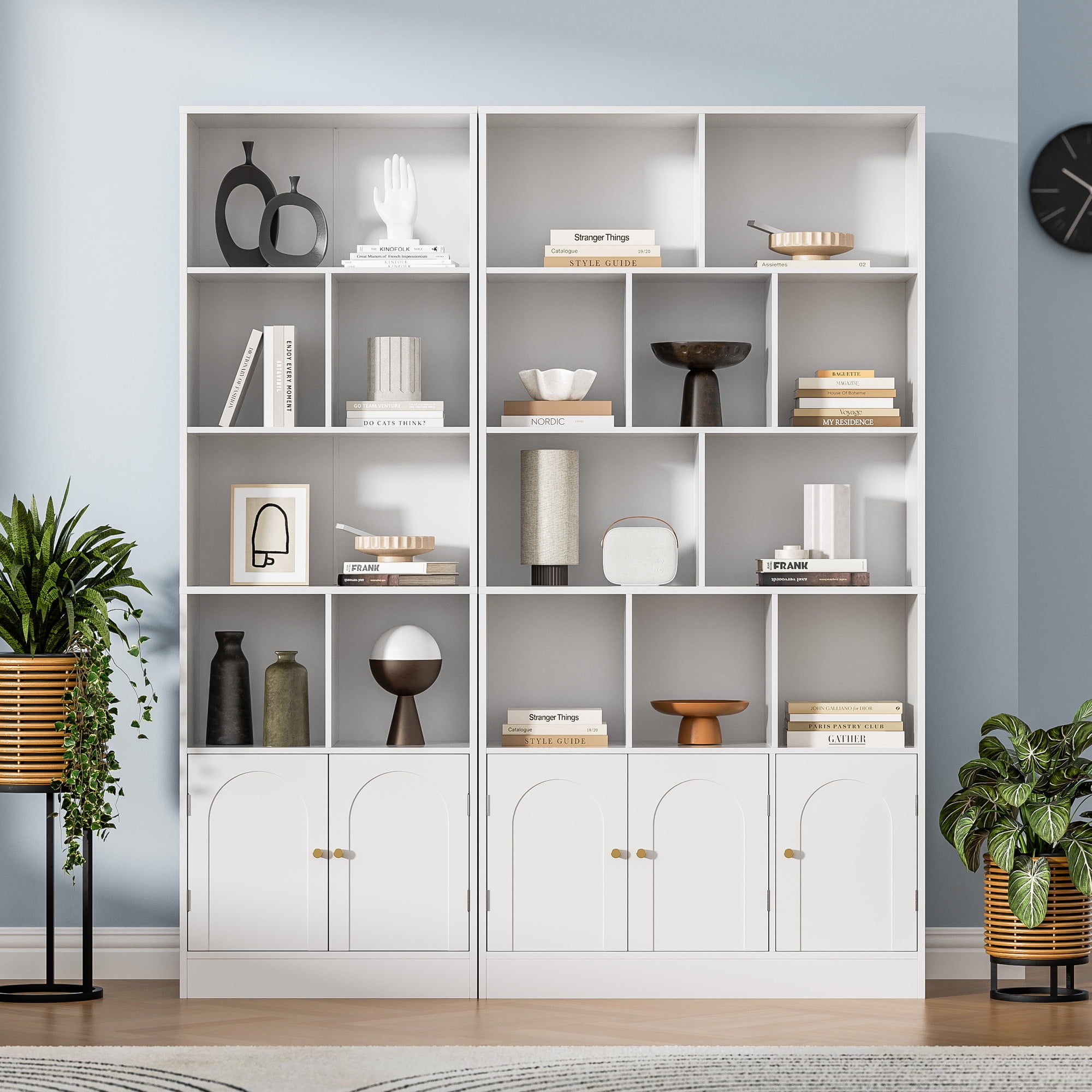 4-Tier Tall Bookshelf with 3 Doors, 71" Open Shelf Bookcase with 10 Cubes, Modern Cube Storage Organizer for Living Room, and Office, White
