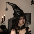 thumbnail image 7 of Breezora Bohemian Fringe Witch Hat for Women Halloween Costume Black Wide Brim Cap Gothic Party Decor Accessory for Themed Wedding Photoshoot, 7 of 7