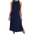 thumbnail image 2 of Summer Plus Size Beach Dresses For Women Solid Color Round Neck Sleeveless Coverup Summer Dresses — Dark Blue∣L, 2 of 8