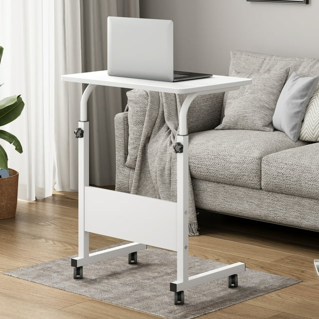 Soges Standing Computer Desk With Wheels, Movable Side Desk, Sitting Desk Height Adjustable Table White 23.6"
