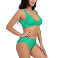 thumbnail image 6 of PAYOHTO Women's Cross Front Bikini Set with High Elasticity Soft Padding Retro Green Pastel Colors Bathing Suit Crop Top Swimsuit, 6 of 9