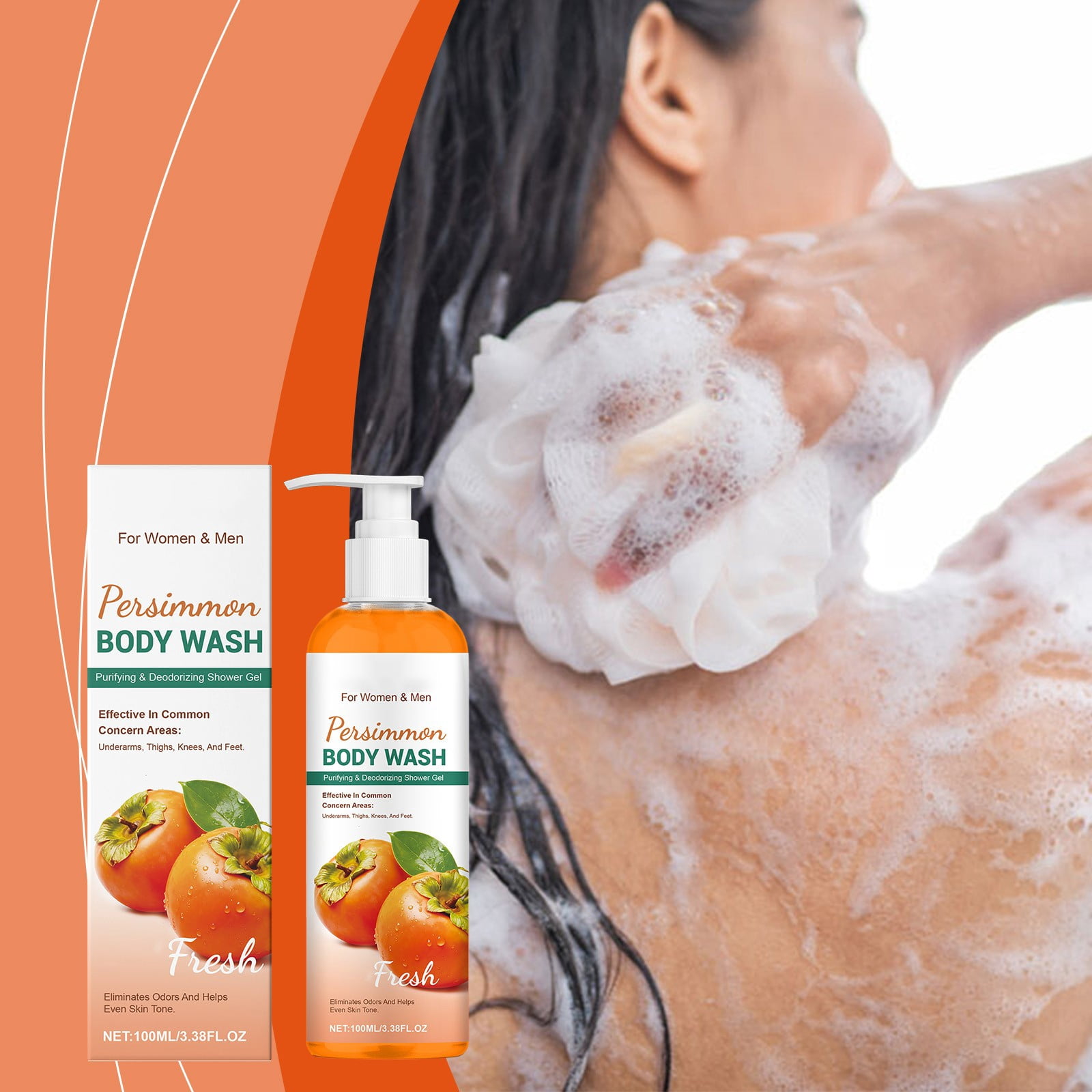Persimmon Body Wash for Old People Smell, Natural Persimmon Soap Bar Old People Smell Remover, Nonenal Eliminator Purifying & Deodorizing with Natural Persimmon & Green Tea Extracts, 3.38 Fl Oz
