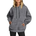 thumbnail image 2 of BXINGOHAI Fashion Womens Sweatshirt Solid Blouse Long Sleeve Tops Hoodied Sweatshirt Casual Drawstring Pockets Tops Today Gray,M, 2 of 4