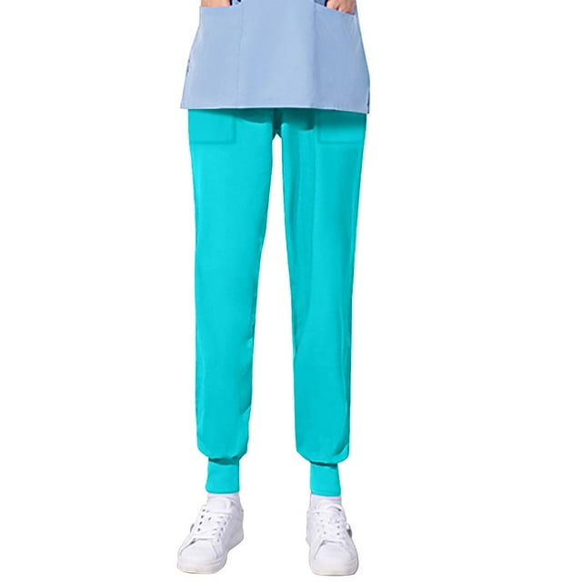 TIMIFIS Scrub for Women Solid Color Four Season Loose Bunched Feet Nurse Work Pants Scrub Pants - Spring/Summer