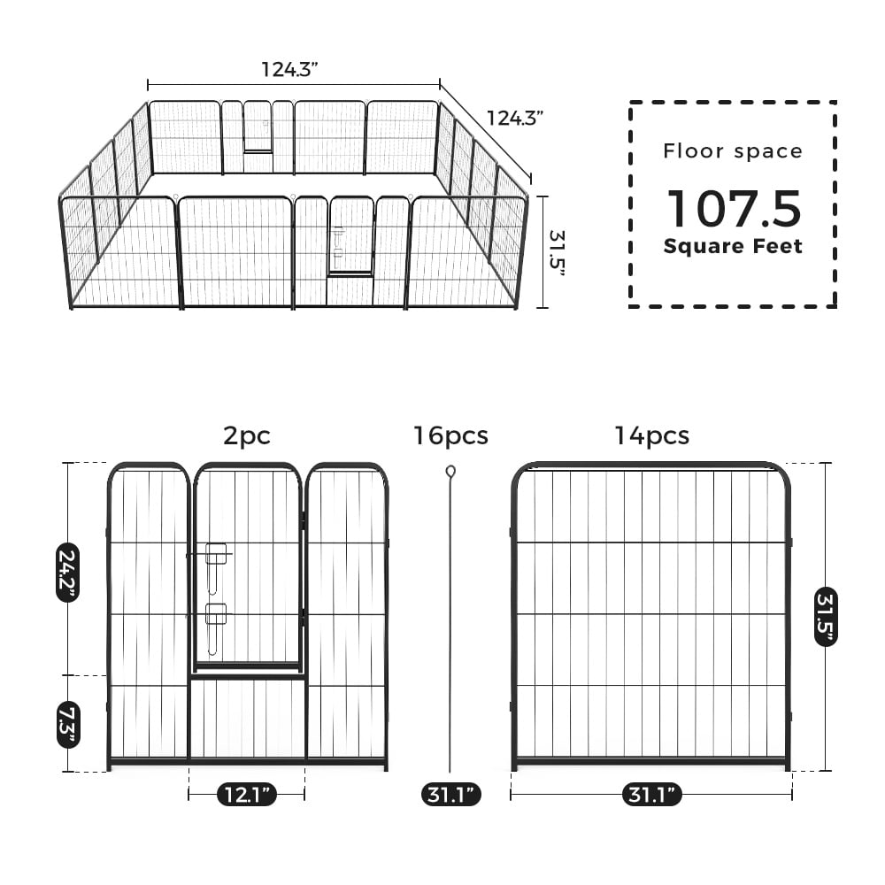 GIANNA Indoor Dog Playpen - Stress-Free and Safe Play, 32 Inch 16 Panels for Small and Medium Dogs