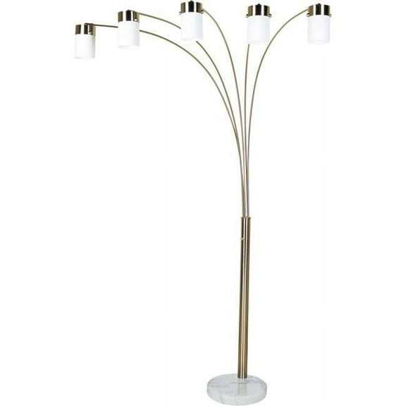 Five Light Gold Metal Floor Lamp, Nickel & White