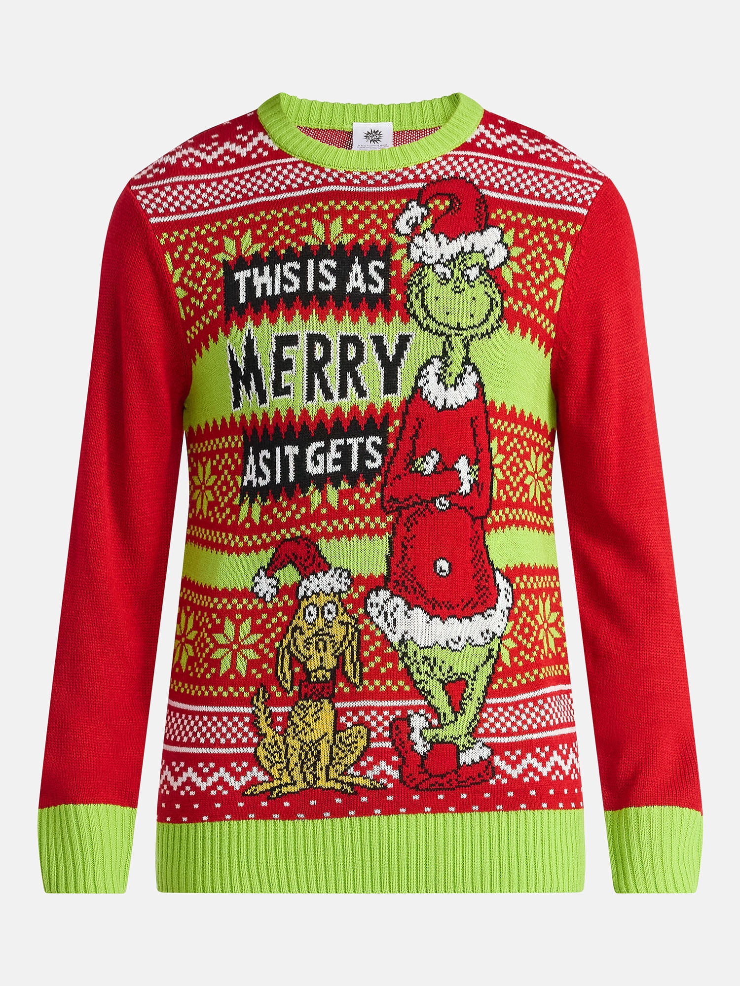 The Grinch Men's and Big Men's Christmas Sweater, Sizes S-3XL