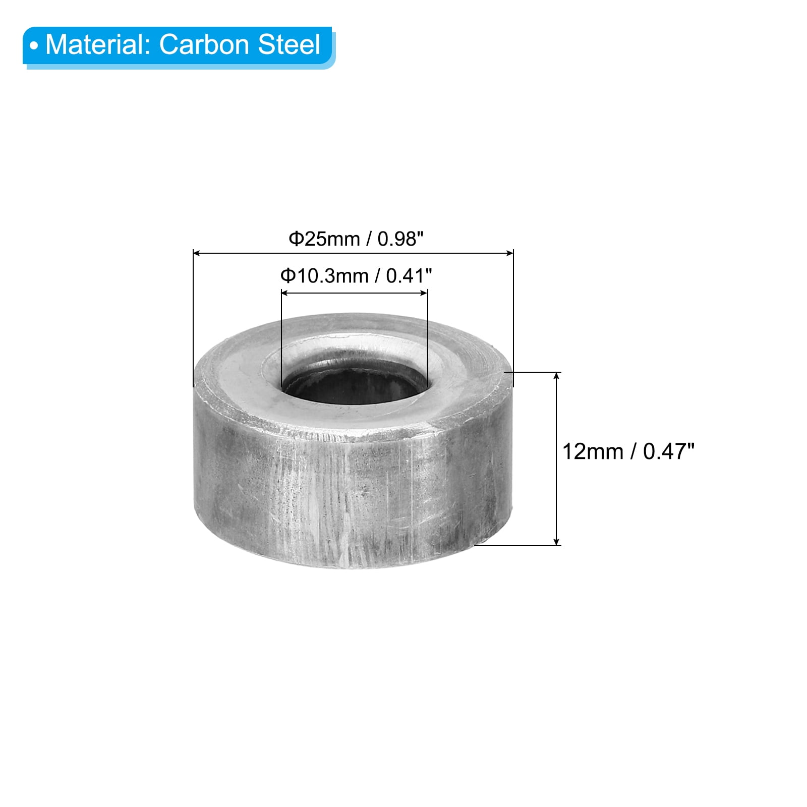 M10 Steel Spacers, 12 Pcs Metal Spacers Steel 10.3mm ID x 25mm OD x 12mm L Carbon Steel Spacer Screw Standoff Round for 2/5in or M10 Screw Bolts