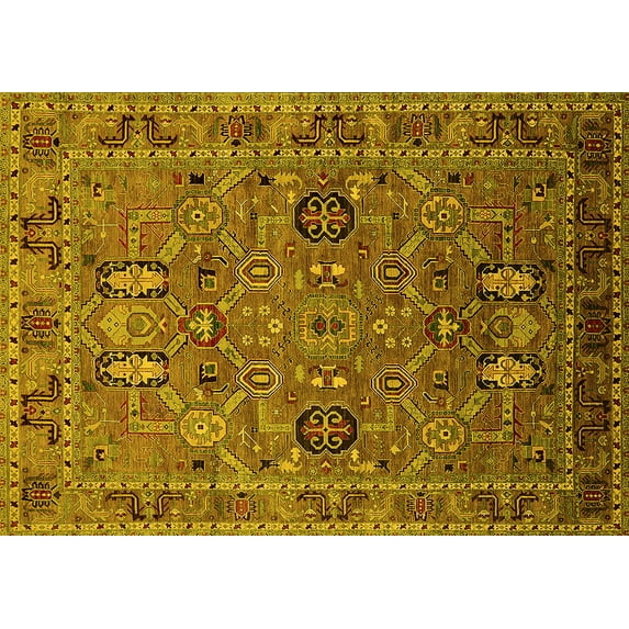 Ahgly Company Machine Washable Indoor Rectangle Oriental Yellow Traditional Area Rugs, 5' x 7'