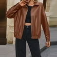 thumbnail image 3 of WTOBBY Women's Biker Style Faux Leather Jacket Short Coat Zippered Front Stand Collar Casual Outerwear Solid Color Edgy Look for Concert Night,Brown M, 3 of 7