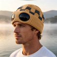 thumbnail image 2 of EliteGoogv Unisex Knit Beanie Lined Plaid Goggle Detail Skull Cap Winter Hat, 2 of 4