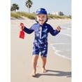 thumbnail image 6 of BemeyourBBs Toddler Baby Boy Girl One Piece Swimsuit Kids Infant Bathing Suit Long Sleeve Rash Guard Half Zipper Shark Swimwear Sunhat Set UPF 50+, 6 of 9