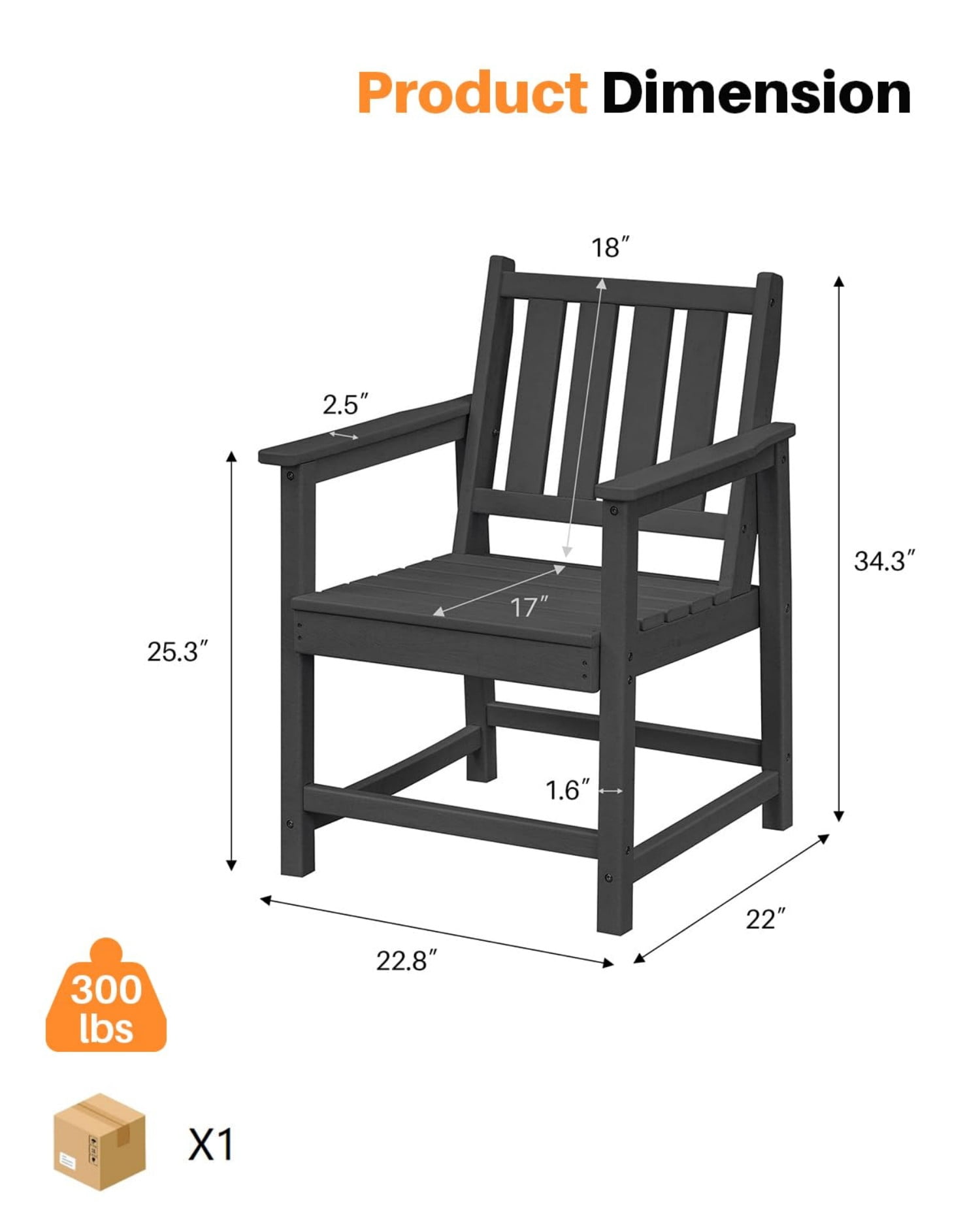 HDPE Dining Chair Set of 4, All Weather Outdoor Dining Chairs with Ergonomic Backrest, Heavy Duty Patio Chairs for Backyard, Garden, Poolside, Deck, Obsidian