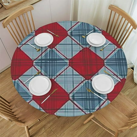 

Xllo0ord Fitted Round Tablecloth Tables Red and Blue Rhombus Check Washable Elastic Table Cover for Dining Camping Indoor and Outdoor 54-58
