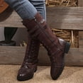 thumbnail image 3 of Women Riding Boots, Mid Calf Combat Boots, Winter Lace Up Gothic Motorcycle Boot with Inside Zipper Non Slip Outsole, 3 of 7