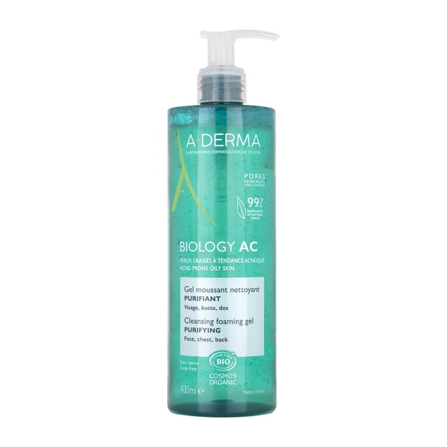 ADERMA, Biology AC Gel Limpiador Purificante, Para Piel Mixta a Grasa con Tendencia Acnéica, 400 ml