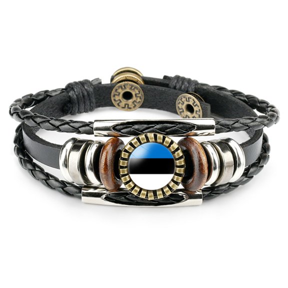 Uijokdef Country Flag Leather Bracelet, Multilayer Black Leather Bracelets (Europe )