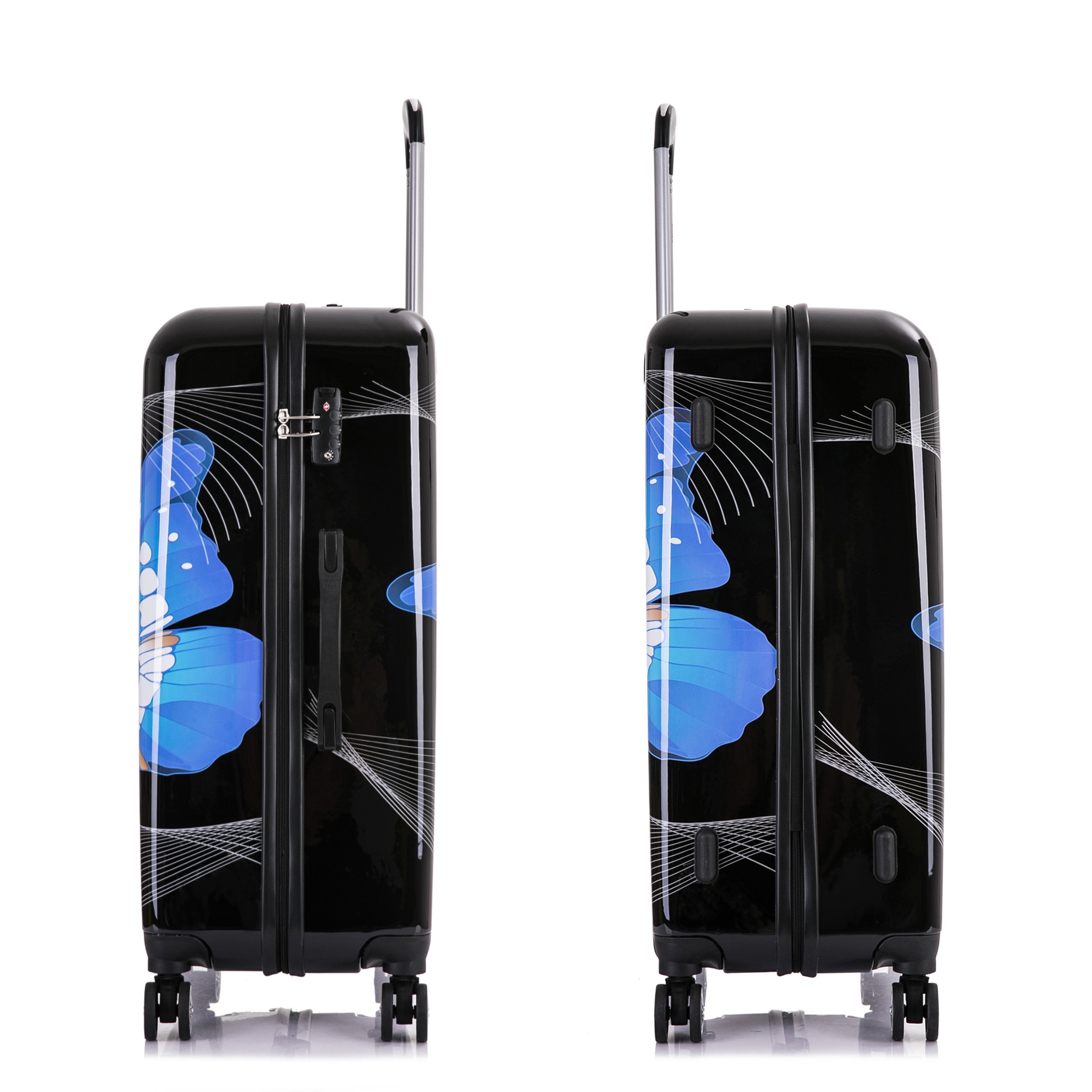 InUSA Print 3-Piece Hardside Luggage Sets with Spinner Wheels, Handle, Trolley, (20"/24"/28"), Black Butterfly
