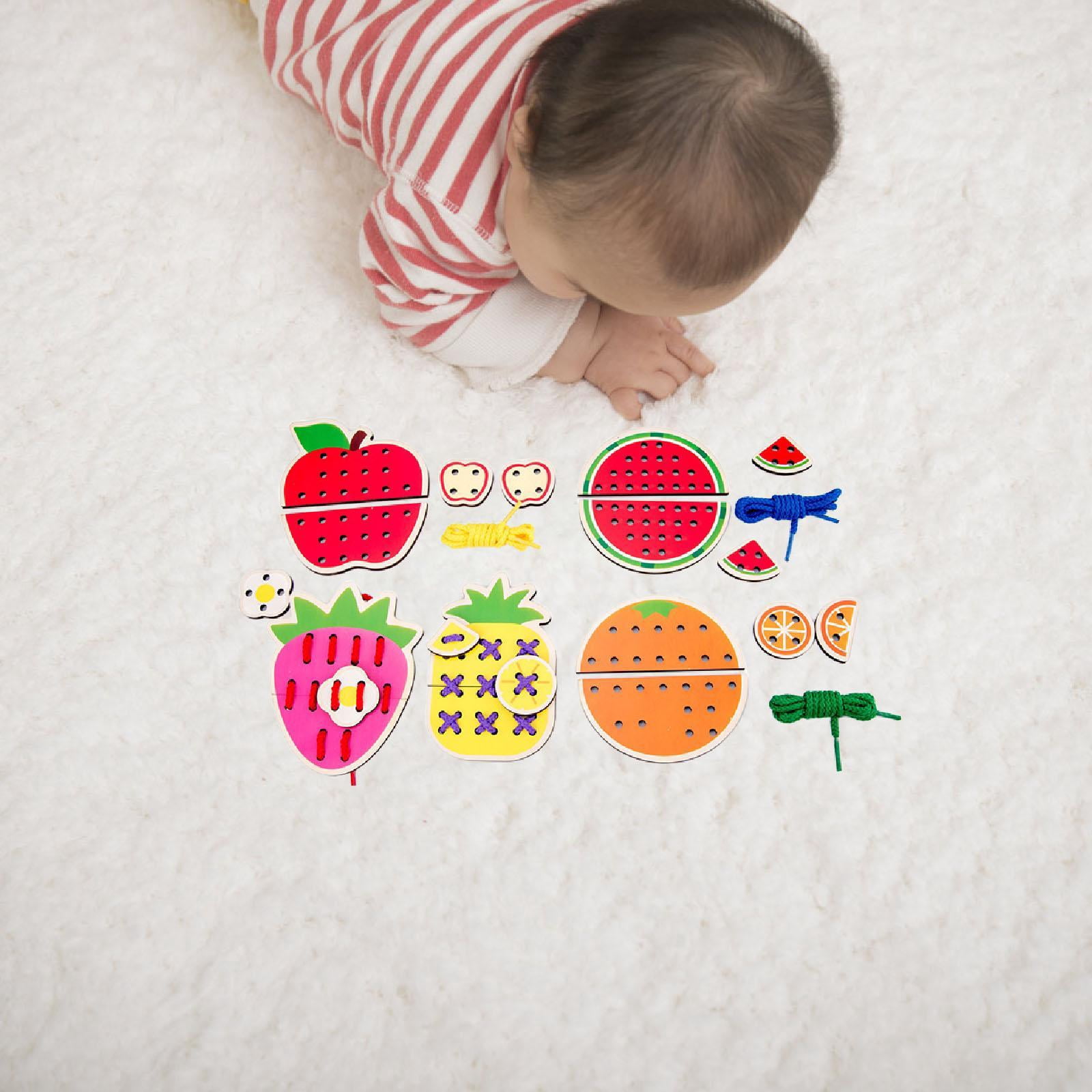 LeeQinersw Lacing Cards Gift for Boys Girls Early Development Threading Toys Sewing Kit Fruit