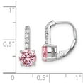 thumbnail image 3 of Solid 925 Sterling Silver Round Pink CZ Cubic Zirconia Leverback Earrings - 16mm x 7mm, 3 of 4